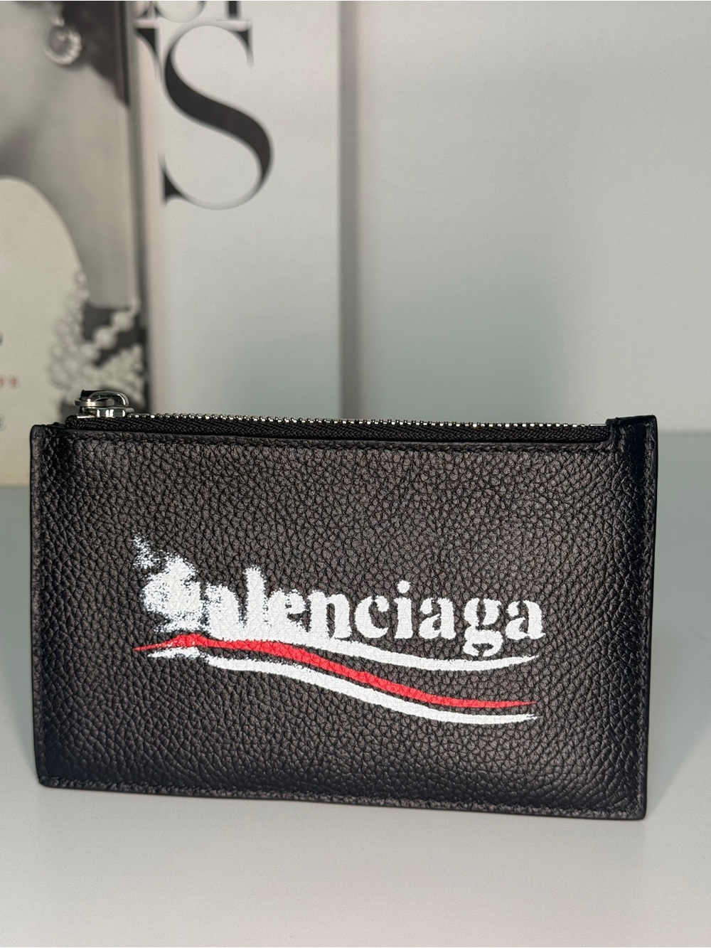 BALENCIAGA Cash Large Long Coin & Card Holder with Political Stencil - AUTHENTIC